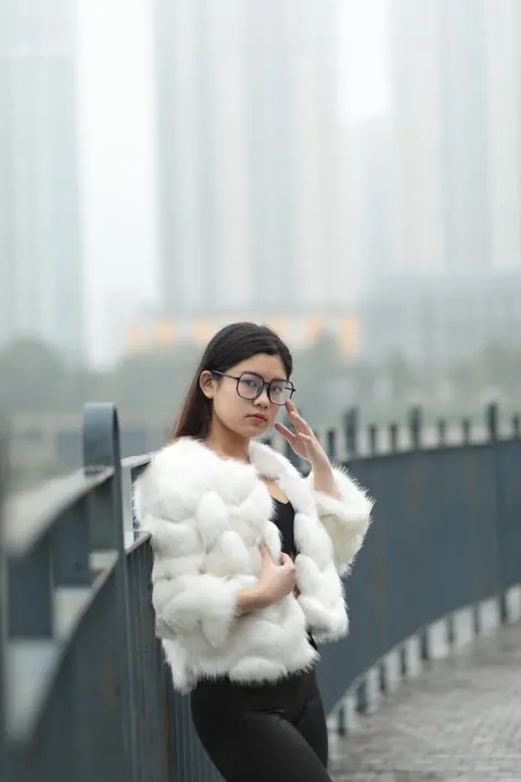 Asian Brunette in Glasses Poses Outdoors in Her Clothes – photo 5 of 21