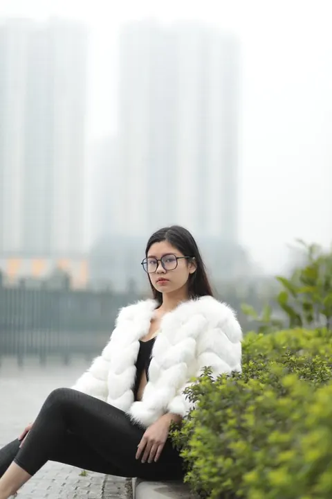 Asian Brunette in Glasses Poses Outdoors in Her Clothes – photo 18 of 21