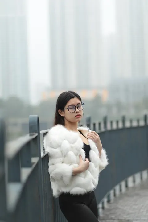 Asian Brunette in Glasses Poses Outdoors in Her Clothes – photo 4 of 21