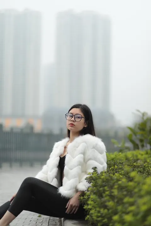 Asian Brunette in Glasses Poses Outdoors in Her Clothes – photo 19 of 21
