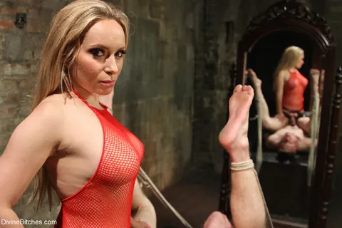 Aiden Starr: Busty Blonde MILF in Pantyhose Fucks a Bound Man with a Strapon – photo 2 of 20