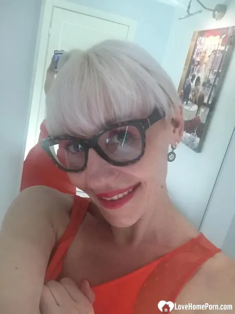 Blonde MILF Strips and Flashes Her Big Tits in the Mirror – photo 13 of 18