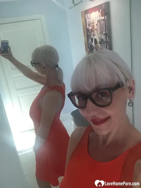 Blonde MILF Strips and Flashes Her Big Tits in the Mirror – photo 11 of 18
