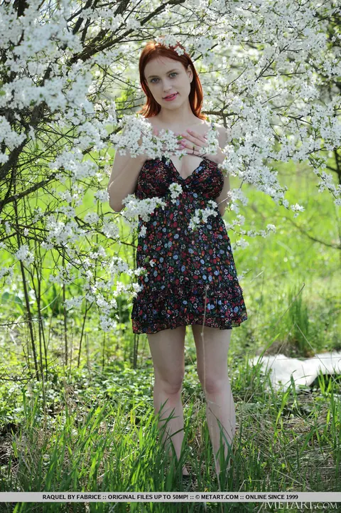 Pale Redhead with Big Tits Strips Nude Under a Flowering Tree – photo 2 of 18