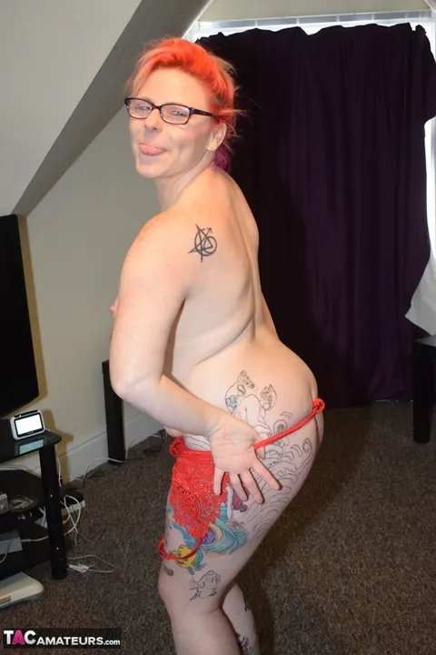 Mollie Foxxx: British Redhead MILF Strips Out of Her Lingerie in Heels and Glasses – photo 14 of 20