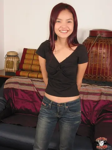 Asian Redhead Strips Out of Her Jeans to Toy Her Hairy Pussy