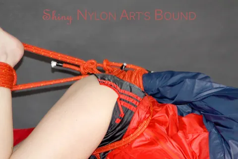 Thick Brunette Hogtied and Cleave-Gagged in Stockings and Shorts – photo 12 of 16