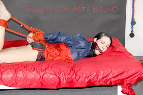 Thick Brunette Hogtied and Cleave-Gagged in Stockings and Shorts – photo 9 of 16
