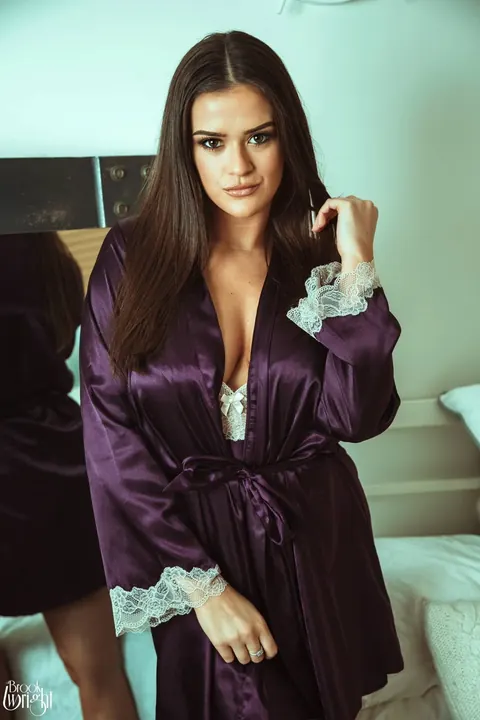 Brook Wright: British Brunette Removes Her Robe and Skirt in the Bedroom – photo 2 of 12