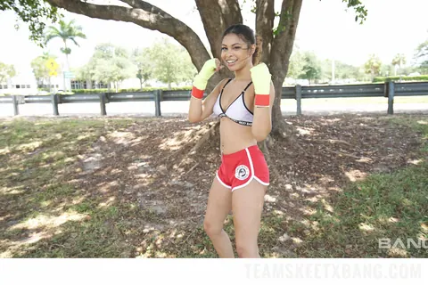 Jeni Angel: Busty Ebony Brunette Sucks and Fucks Coach Outdoors in a Bikini – photo 7 of 21