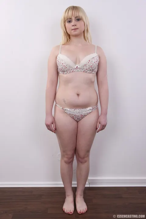 Czech Blonde with Big Tits Strips Out of Her Skirt Against Wall – photo 6 of 20