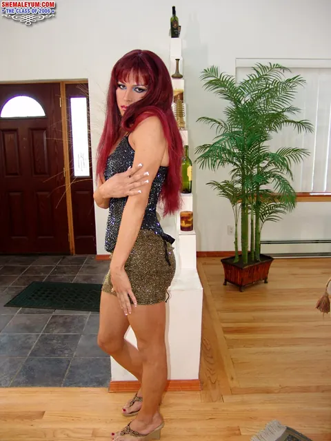 Redhead Trans MILF Undresses and Shows Her Erection – photo 1 of 16