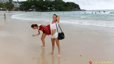 Nikki Fox: Brunette in a Bikini Gives a Blowjob on the Beach – photo 2 of 21