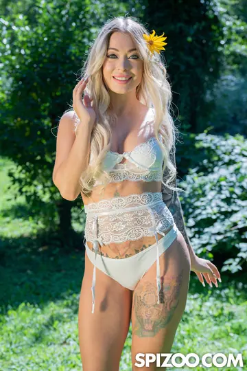 Blonde in Lingerie Fucks Outdoors and Takes Cum in Mouth