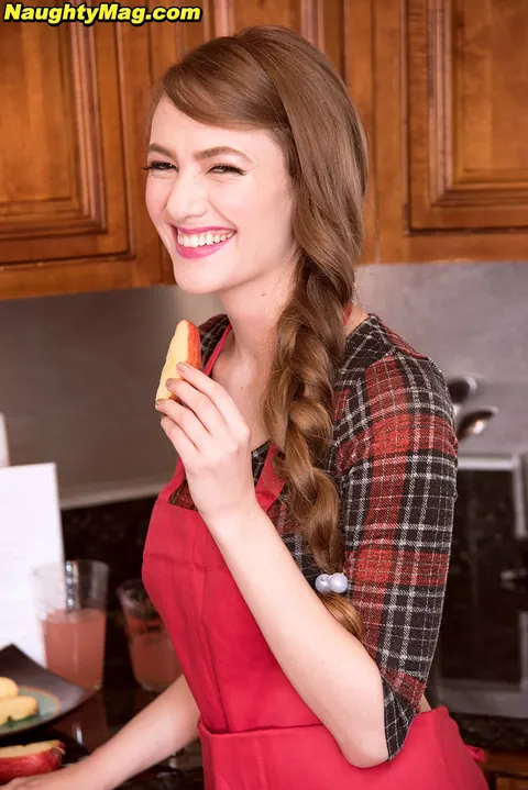 Samantha Hayes: Brunette in Lingerie and Skirt Strips in the Kitchen – photo 4 of 16