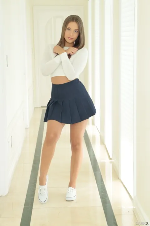 Liza Rowe: Brunette Strips Out of Her Skirt and Panties – photo 2 of 21
