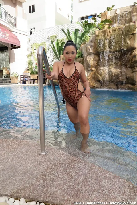 Curvy Asian Trans Woman Strips Off Her Bikini and Fondles Her Big Tits – photo 12 of 17