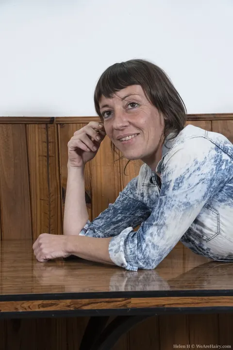 Helen H: Mature Brunette Spreads Her Hairy Pussy on the Table – photo 2 of 20