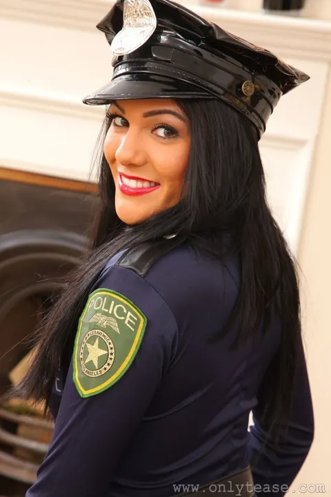 Charelle Marie: Brunette in a Police Uniform Poses in Pantyhose and Heels – photo 6 of 21