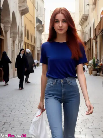 AI-Generated Slim Redhead Spreads Her Shaved Pussy Outdoors