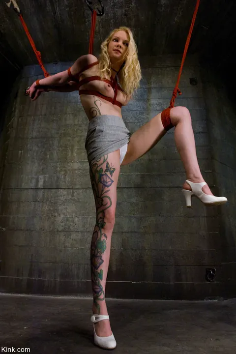 Rain DeGrey: Blonde MILF Suspended in Bondage Spreads Her Pussy – photo 6 of 17