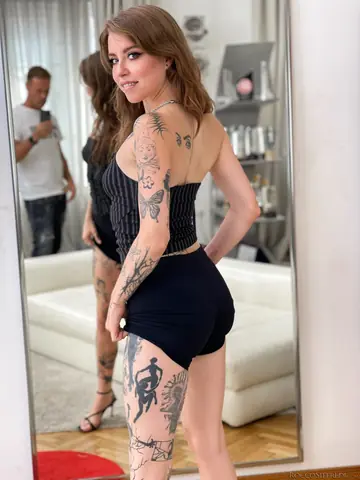 Tattooed Brunette Gives a Blowjob Then Takes Anal Doggy Style