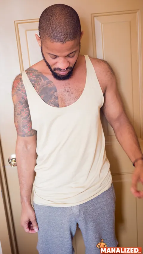 Thick Ebony Man Stands Nude and Strokes His Cock – photo 20 of 20