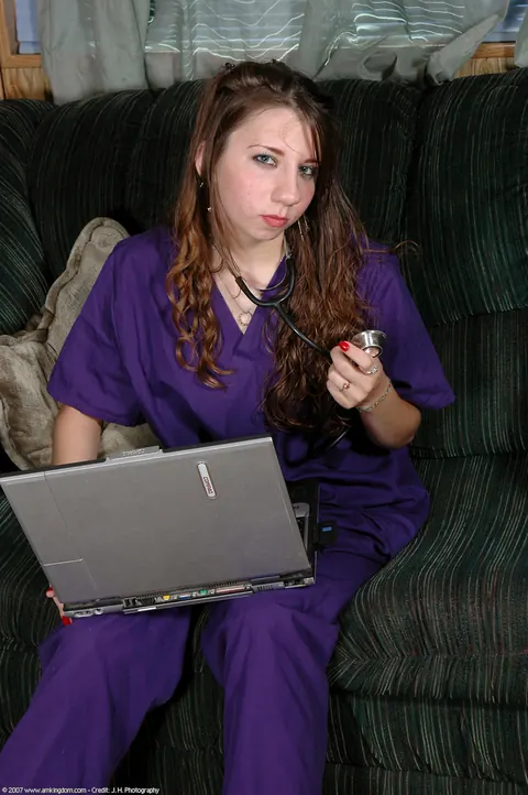 Thick Brunette Nurse Strips Off Her Uniform and Lingerie to Show Tattoo – photo 1 of 21