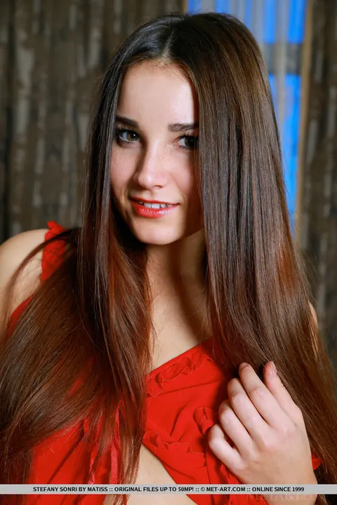 Stefany Sonri: Russian Brunette PAWG in Red Lingerie Strips and Spreads – photo 2 of 18