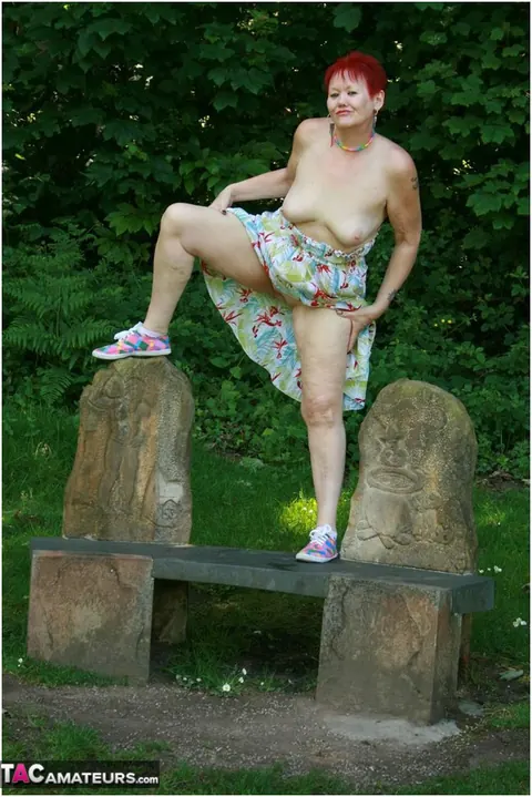 Valgasmic Exposed: Mature Redhead Strips Naked and Spreads Wide in a Public Park – photo 10 of 20