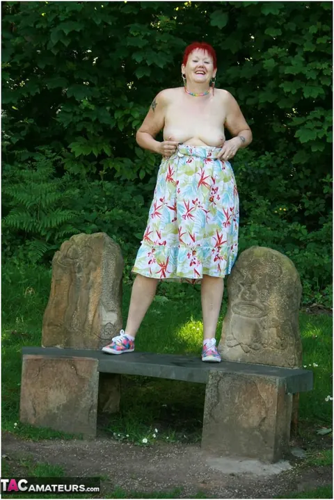 Valgasmic Exposed: Mature Redhead Strips Naked and Spreads Wide in a Public Park – photo 9 of 20