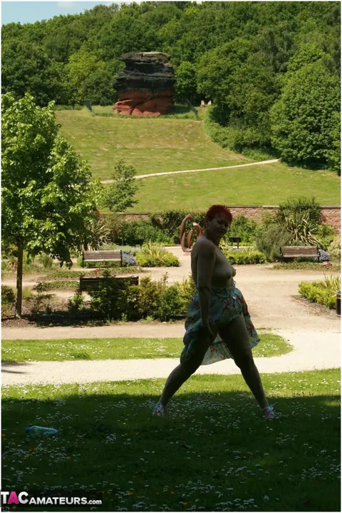 Valgasmic Exposed: Mature Redhead Strips Naked and Spreads Wide in a Public Park – photo 17 of 20