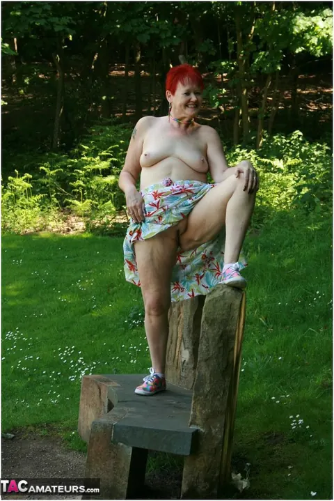 Valgasmic Exposed: Mature Redhead Strips Naked and Spreads Wide in a Public Park – photo 15 of 20