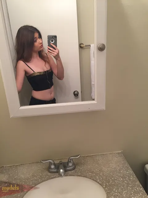 Ariel Mcgwire: Petite Brunette Strips Out of Her Shorts in the Bathroom – photo 6 of 16
