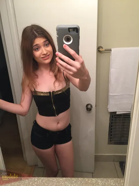 Ariel Mcgwire: Petite Brunette Strips Out of Her Shorts in the Bathroom – photo 2 of 16