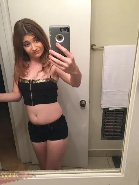 Ariel Mcgwire: Petite Brunette Strips Out of Her Shorts in the Bathroom – photo 3 of 16