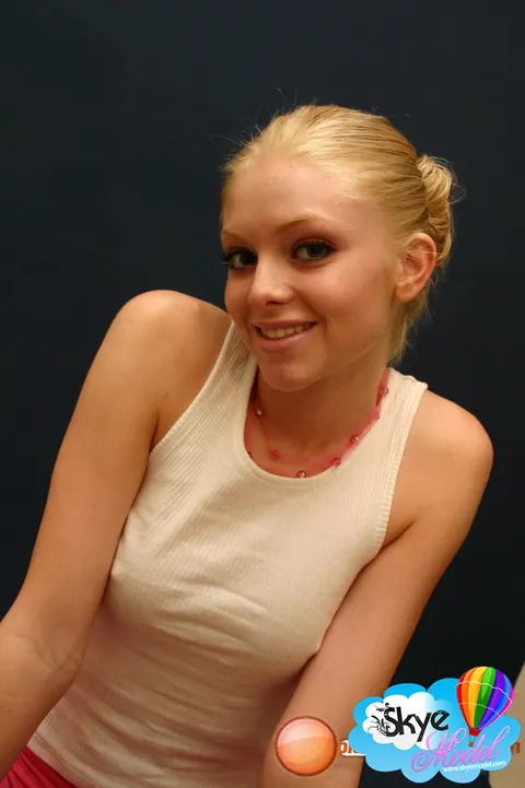 Skye Model: Blonde Lifts Her Skirt and Spreads in a Thong – photo 6 of 12