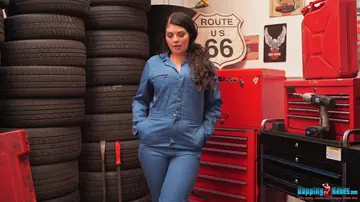 Thick British Brunette Strips Out of Her Lingerie in a Garage