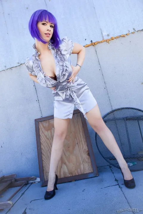 Larkin Love: Busty Brunette in Costume Masturbates on a Rooftop Balcony – photo 3 of 16