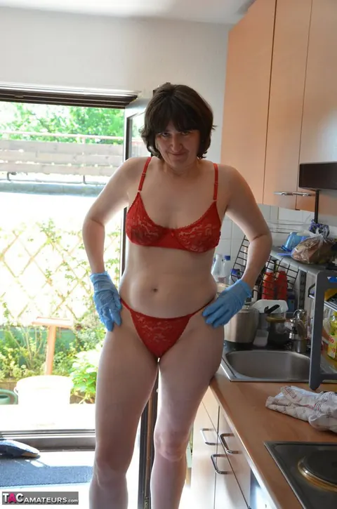Tall European MILF Does Housework in Lingerie and Heels in the Kitchen – photo 19 of 20