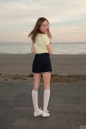 Tall Busty Brunette in Glasses Flashes Black Panties Outdoors