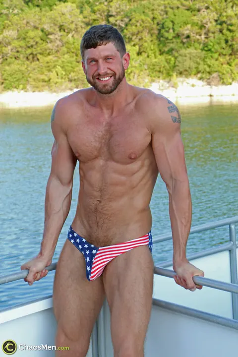 Hairy Brunette Bodybuilder Strips and Poses Nude Outdoors – photo 5 of 20
