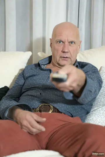 Slim Tattooed Redhead Sucks and Fucks Old Man on the Sofa
