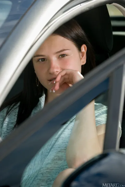 Brunette PAWG Spreads Her Shaved Pussy in a Car – photo 1 of 21