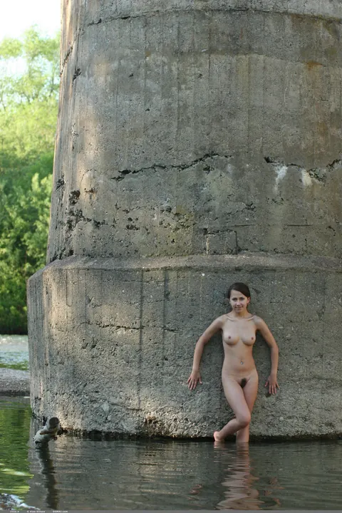Petite Brunette Shows Her Small Tits and Trimmed Pussy Outdoors – photo 8 of 20