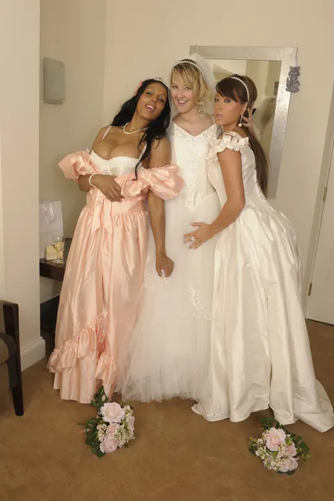 Katie K: Blonde Bride and Brunette Join Interracial Lesbian Threesome – photo 2 of 21