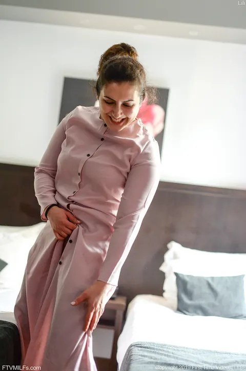 Lili Miss Arab: Curly Brunette MILF in Stockings Pleasures Herself with a Dildo – photo 2 of 20