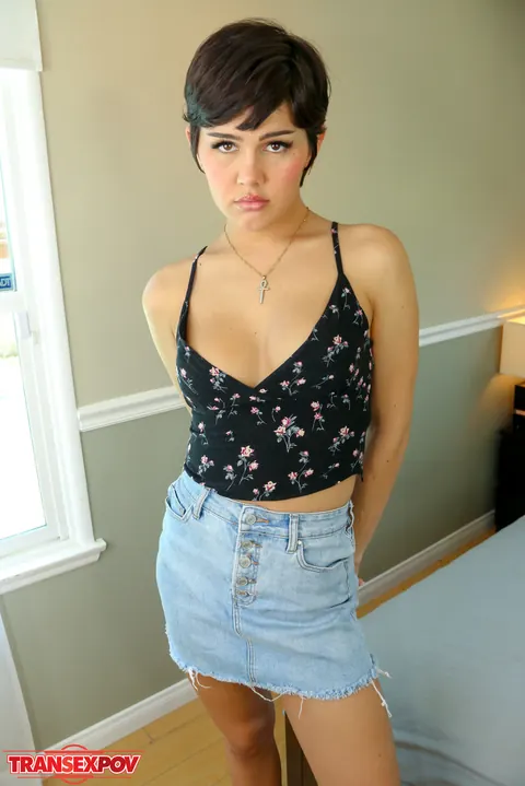 Trans Woman Bares Her Tits and Jerks Her Cock – photo 6 of 15