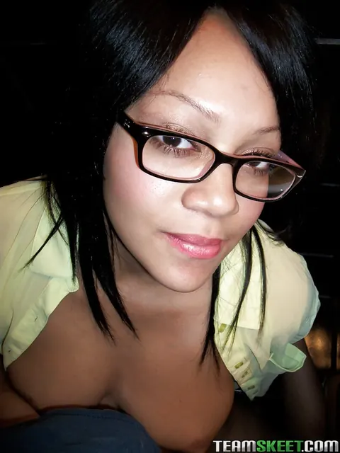 Krista Fox: Tall Ebony Brunette Spreads Her Legs in a Skirt and Glasses – photo 10 of 12