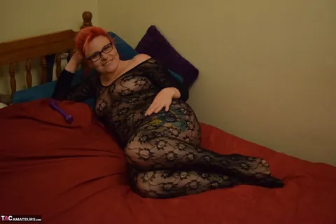 Mollie Foxxx: British Redhead MILF Fingers Her Shaved Pussy in Crotchless Pantyhose – photo 1 of 20